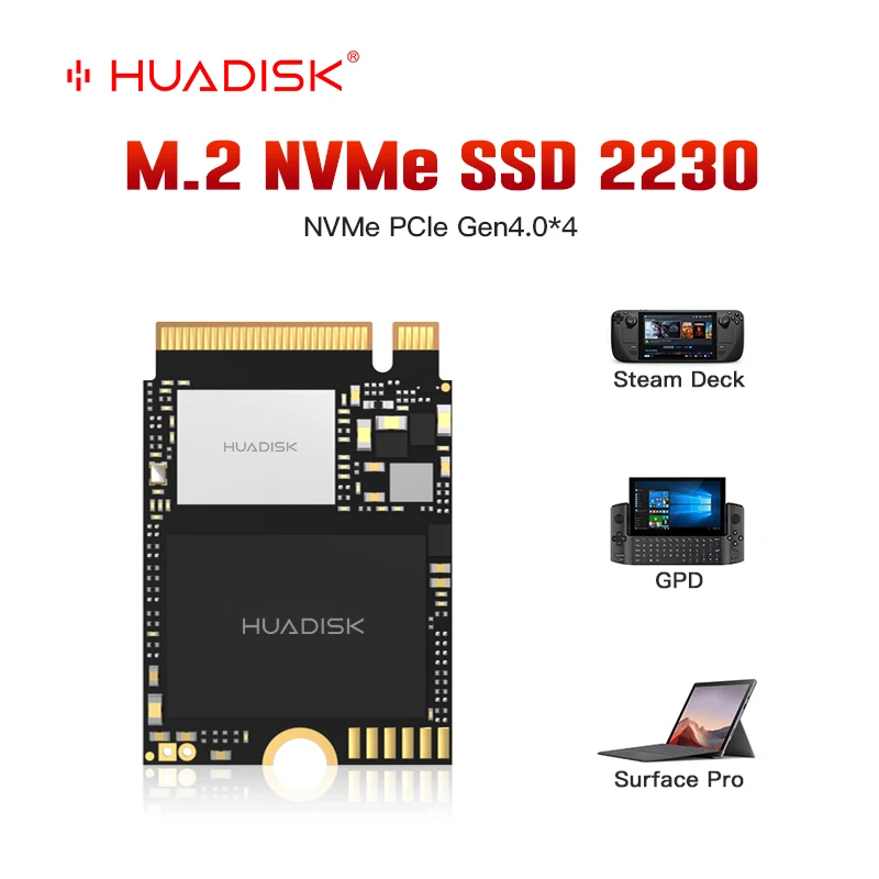 HUADISK NVMe M2 SSD 1 to 2 to prise en charge Steam Deck SN740 M.2 NVMe PCIe Gen 4x4 disque NVMe SSD 2230 pour Mini PC Microsoft Surface ProX