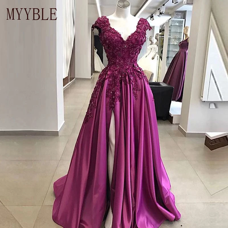 Customized Elegant Long Purple Prom Dress 2026 Sexy High Slit Beaded Applique Vestidos De Fiesta Custom Made Evening Gowns