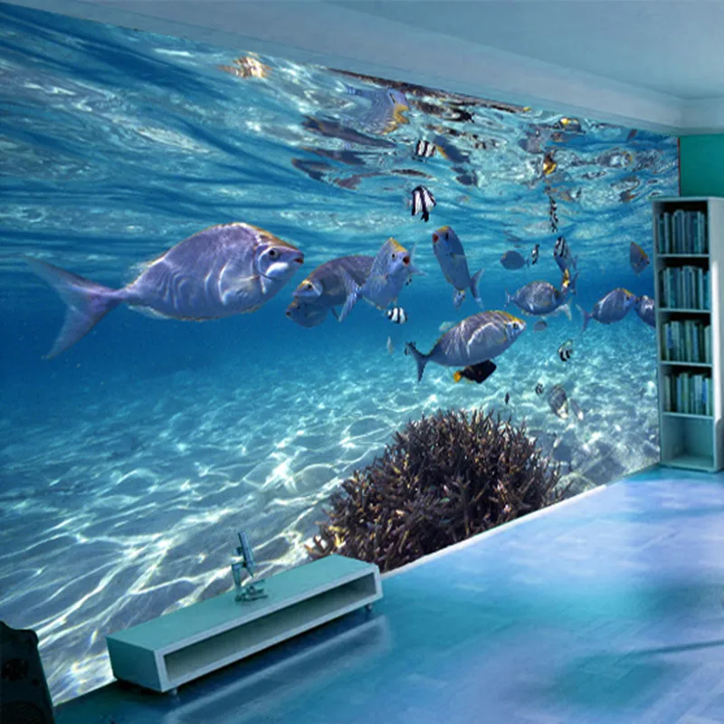 Benutzerdefinierte Fototapete 3D stereoskopische Unterwasserwelt Fisch Wohnzimmer Kinderzimmer TV Hintergrund 3D Wandbild Tapete Image