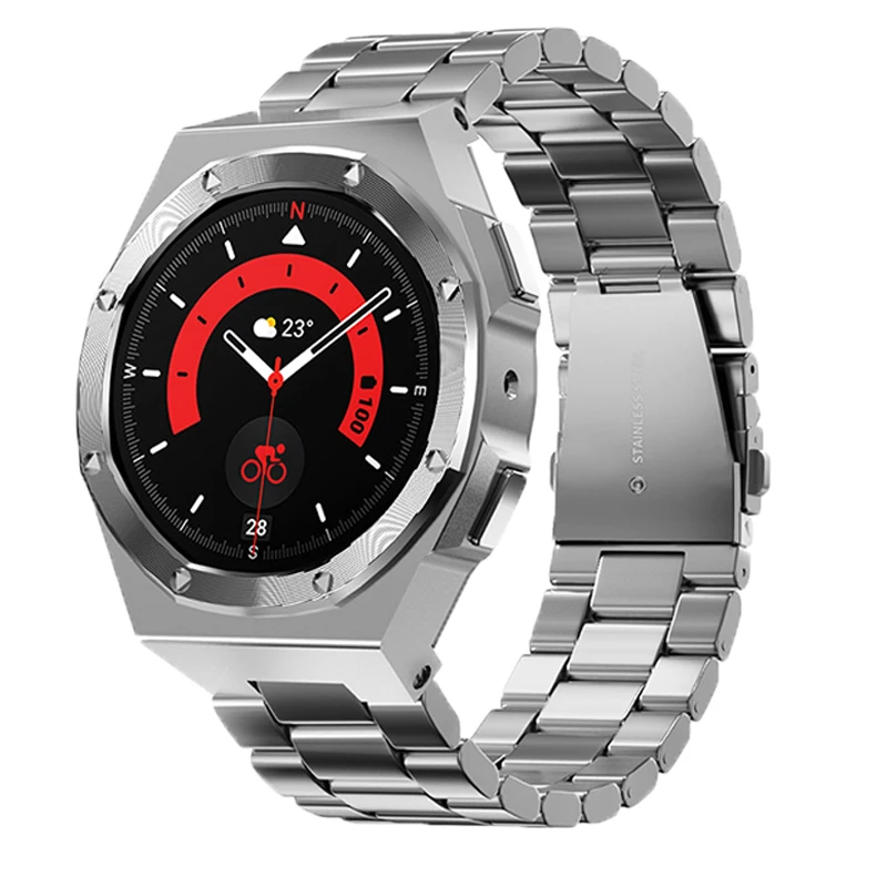 Metall gehäuse Edelstahl armband für Samsung Galaxy Watch 5 Pro 45mm Modifikation skit für Galaxy Watch 5pro Gummiband Correa Image