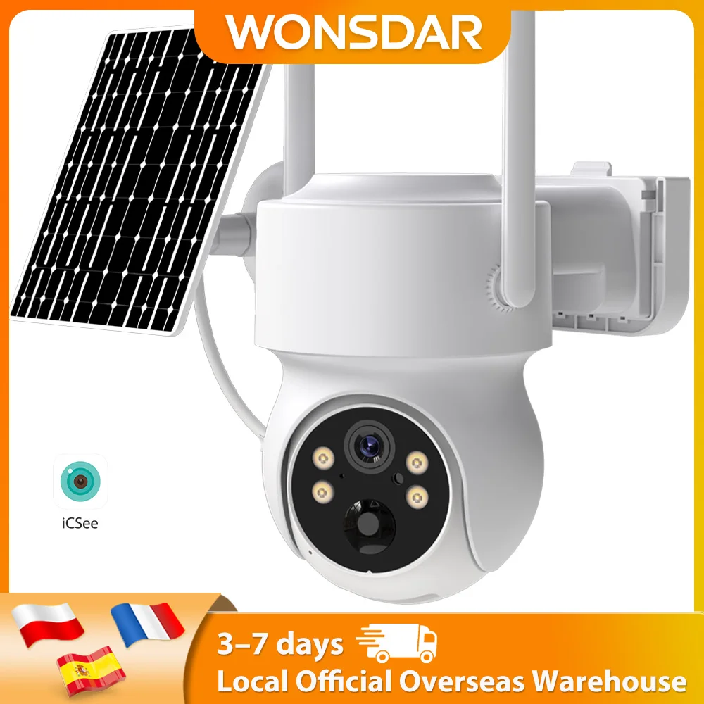 WONSDAR Eingebaute Batterie WiFi PTZ Outdoor Wireless Solar IP Kamera HD Video Überwachung Kamera Lange Zeit Standby iCSee Image