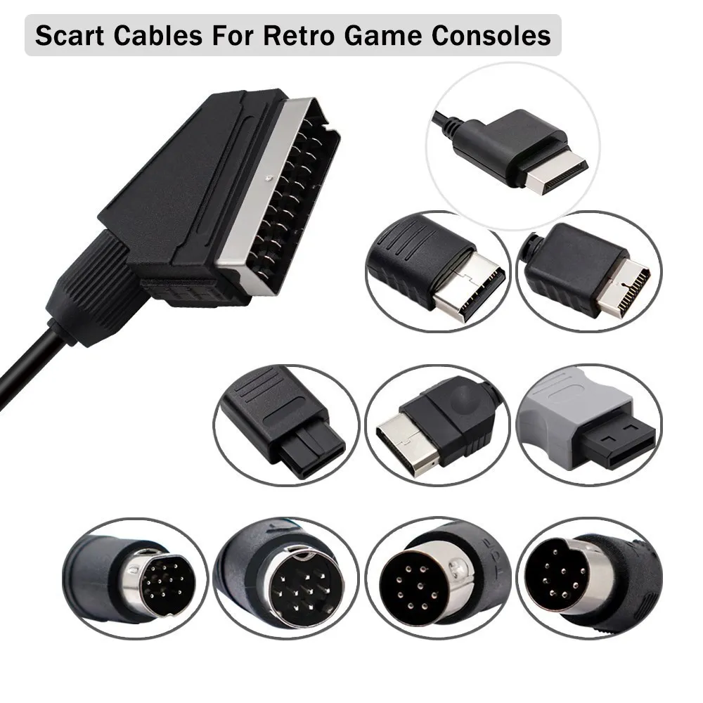 1,8 m RGB-Scart-Kabel für PS2/PS1/PS3/ Mega Drive1/MD2/DC Dreamcast/Saturn/XBOX/XBOX 360 Retro-Videospielkonsolen