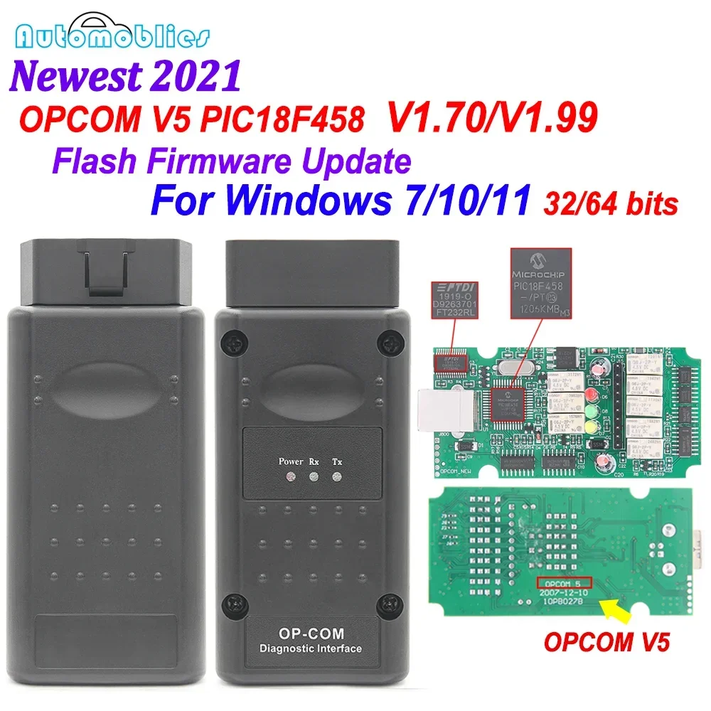 Neu 2021 200603 Ein OPCOM V5 PIC18F458 OP COM 1,70 Unterstützung Flash Firmware Update OP-COM CAN BUS OBD2 Auto Diagnose Werkzeug für Opel Image