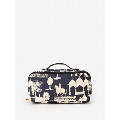 J.McLaughlin Women's Stash Cosmetic Bag in Mini Desert Toile Black/Sand | Nylon/Spandex