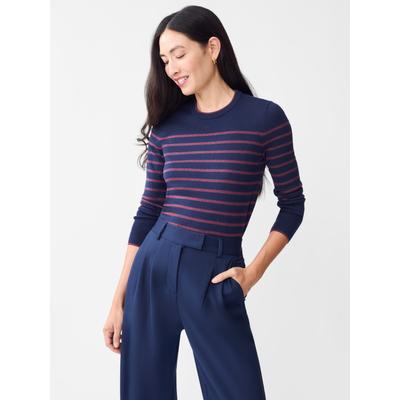 J.McLaughlin Women's Poet Sweater in Stripe Navy/Merlot, Size Small | Cotton/Spandex