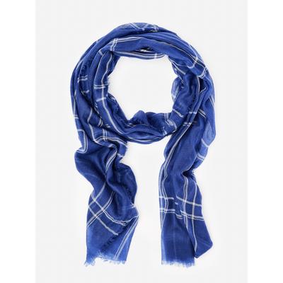 J.McLaughlin Women's Del Mar Scarf in Window Pane Off White/Denim | Cashmere/Denim/Wool