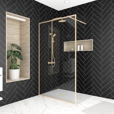 Walk-in-Dusche MARWELL "Golden Frame", gold (goldfarben), B:100cm H:200cm, Duschwände, mit ausziehbarem Haltearm, Aluminiumrahmen in gebürsteter Optik