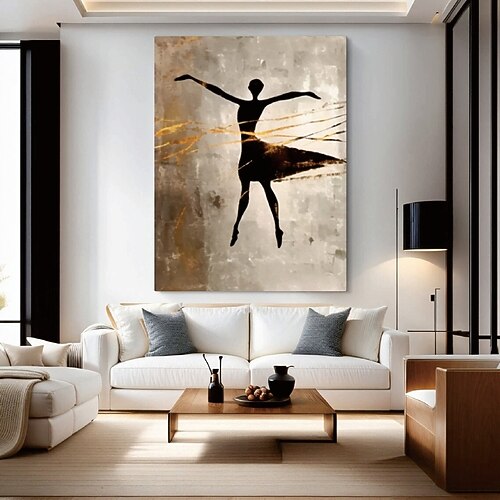 großes Ölgemälde mit Figur, handgemachte Wandkunst, abstraktes Gemälde, Mädchen tanzendes Gemälde auf Leinwand, Wabi-Sabi-Wandkunst, minimalistische Kunst, schwarz-graue Kunst, Gemälde, Raumdekor Image