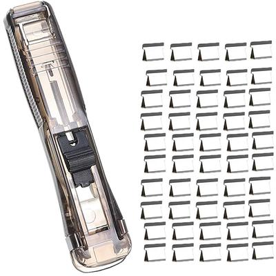 Paper Clam Clip Dispenser Handheld File Document Clipper with 50 Reuseable Stainless Steel Refill Clips for Home Office School