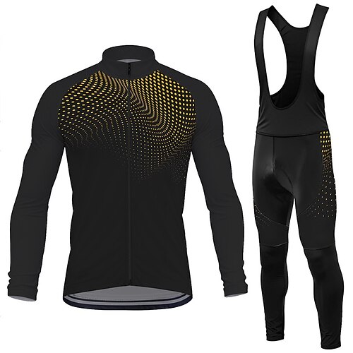 Herren Radtrikot mit Trägerhose Langarm Mountainbike MTB Straßenradsport Frühling Herbst Gelb Blau Geometrisch Fahhrad Schweißableitend Bequem Atmungsaktiv Spandex Sport Bekleidung Image