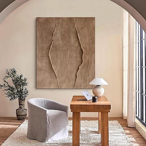 großes handgemachtes abstraktes Ölgemälde auf Leinwand handgemachte minimalistische Wandkunst moderne strukturierte braune Malerei übergroße Leinwand Malerei Kunst Raum Dekor Image