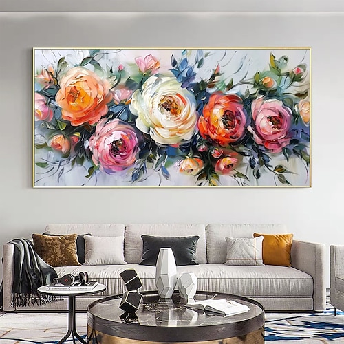 handgemachtes original buntes Blumenölgemälde auf Leinwand abstrakte Blüte WandKunst Dekor Wohnzimmer Wohndekor mit gespanntem Rahmen/ohne Innenrahmen Gemälde Image