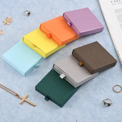 5pcs Thick Kraft Paper Drawers Jewelry Packaging Boxes 8x8x1.7cm Storage Exquisite Rings Necklaces