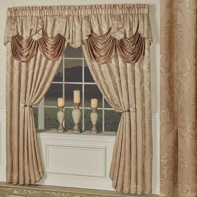 Mansfield Curtain Pair with Attached Valances Taupe 110 x 84, 110 x 84, Taupe