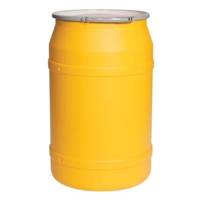 Eagle Manufacturing 1656M 55 gal Open Head Poly Drum w/ Lever Lock Band Closure, Yellow, Metal Lever-Lock, UV Resistant