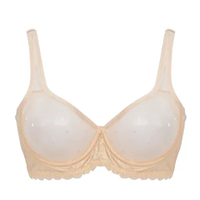 Vgplay Nude Transparent Bra Hollow Mesh Lace Lingerie See Through Women Bra Plus Size Unlined Minimizer Summer Bras for Women