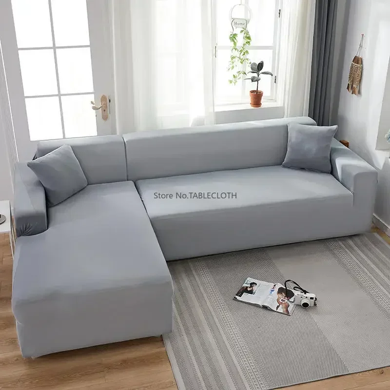 Grau Plain Farbe Elastische Stretch Sofa Abdeckung Notwendigkeit Auftrag 2 Stück Sofa Abdeckung Wenn L-stil fundas sofas con chaise longue Fall für Sofa