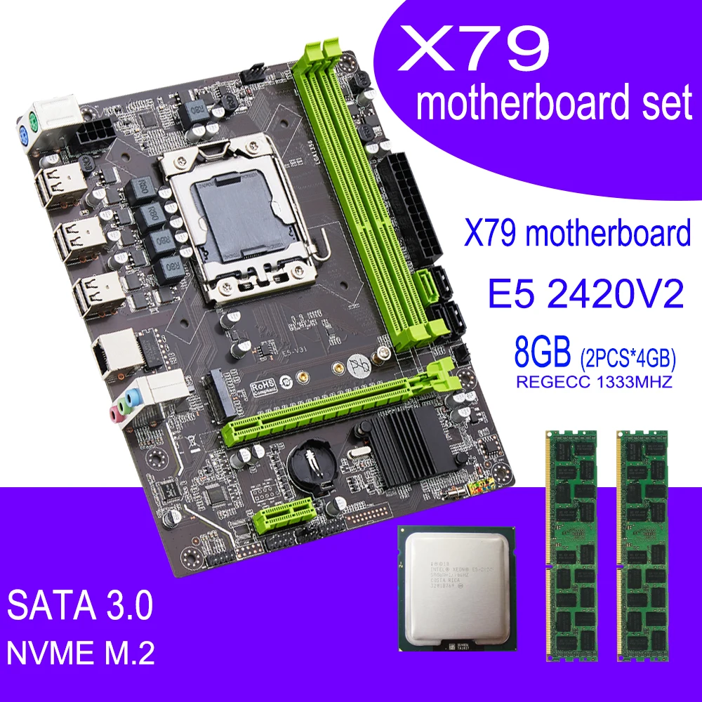 Qiyida x79 motherboard mit xeon e5 2420 v2 2*4gb = 8gb ddr3 speicher combo kit set nvme matx server Image