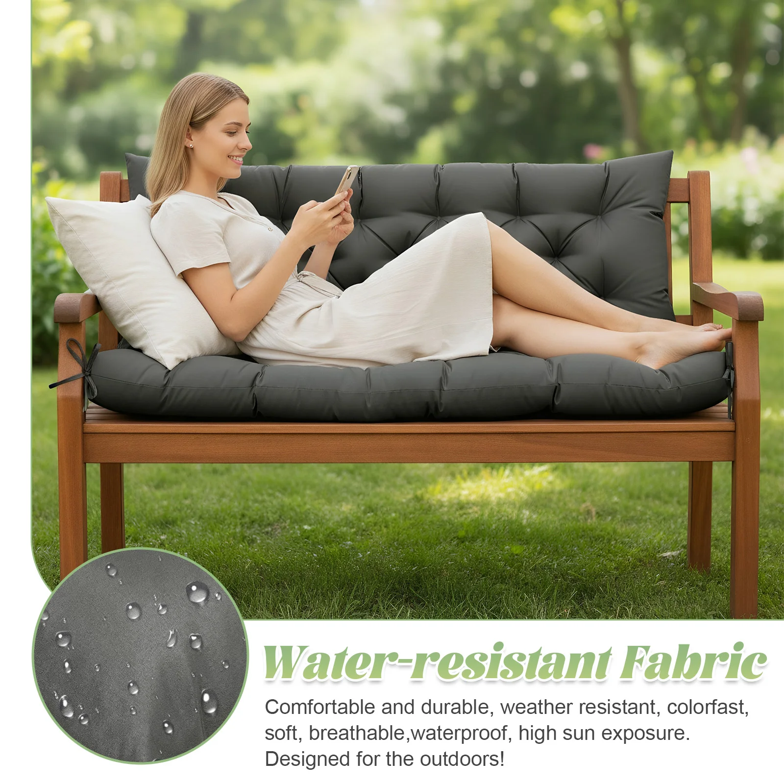 Outdoor-Bankkissen, wasserdicht, Sonnenschutz, Holzstuhlkissen, wasserdichtes Indoor-Bankkissen, Veranda-Schaukelkissen Image