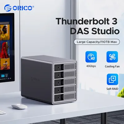 ORICO 5 Bay DAS 40 Gbit/s Daisy Chain HDD-Dockingstation Typ C 3,5'' HDD-Gehäuse Soft RAID kompatibel für Thunderbolt 3 Lüfter