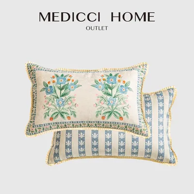Medicci Home Französisch Pastoralen Blühende Blumen Lenden Kissen Abdeckung 30x50cm Luxus Mischung Image