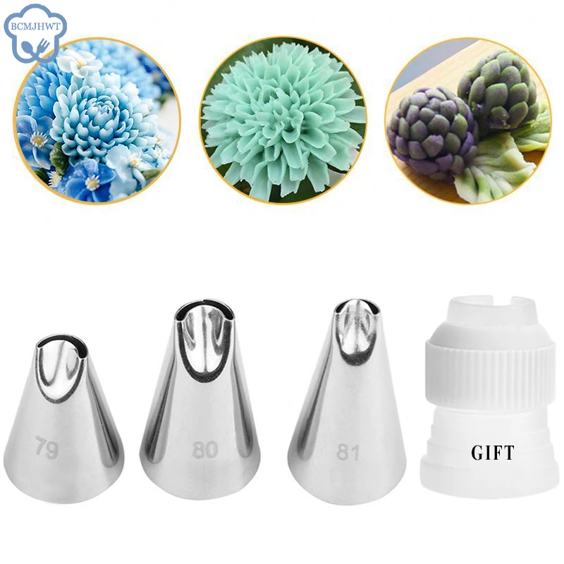4PCS Edelstahl Piping Icing Düse Gebäck Werkzeug Cupcake Kopf Dessert Dekorateure Cupcake Tipps Backen Zubehör #79 #80 #81 Image