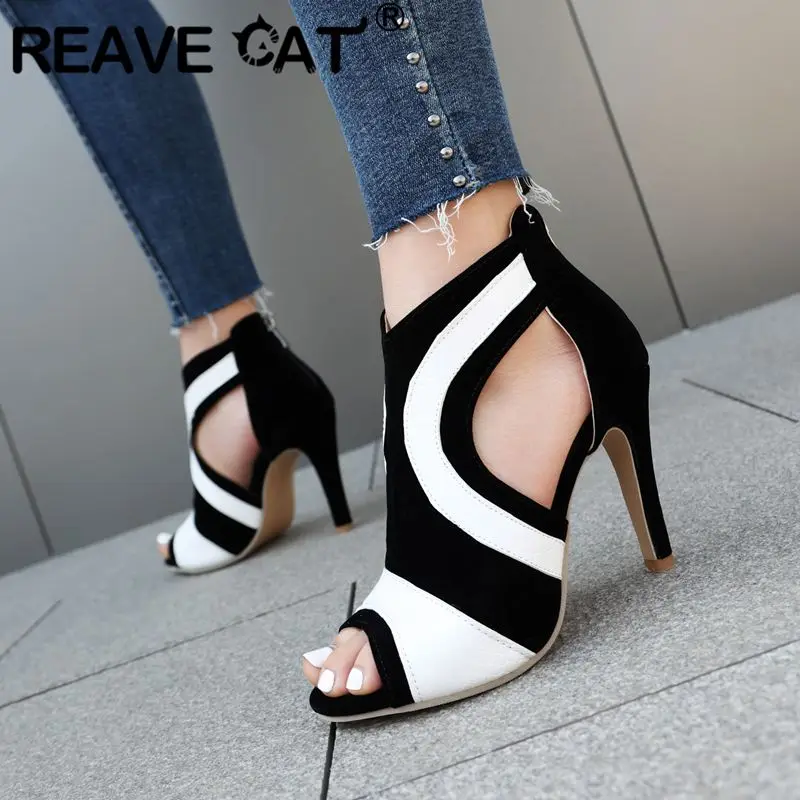 Reave Katze sexy Frauen Sandalen Peep Toe dünne Absätze 10cm gemischte Farbe 45 46 47 Mode Dating Party Schuhe Sommer