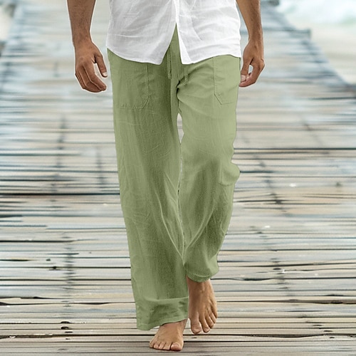 Herren Hose Freizeithose Sommerhose Baggy-Hosen Strandhose Kordelzug Fronttasche Gerader Schnitt Einfach Komfort Weich Volle Länge Strand Fitnessstudio Yoga Mode Hawaiianisch Schwarz Weiß Image