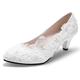 Per donna scarpe da sposa Scarpe bianche Scarpe da sera Matrimonio Feste Floreale tacchi da sposa Scarpe da sposa Scarpe da damigella d'onore Perle di imitazione Di pizzo Floreale Basso Punta tonda