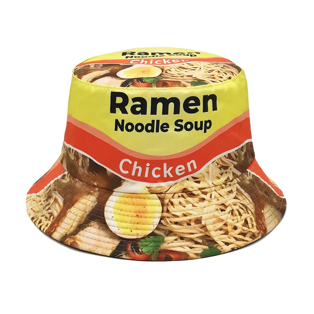 Cappello da pescatore a prova di sole da uomo primavera/estate all'aperto Cappello da pescatore unisex Cappello da pescatore per il tempo libero con stampa Ramen Cappello da bacino da donna alla moda