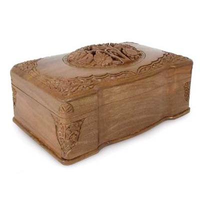 'Victorian Bouquet' - Hand Carved Walnut Wood Jewelry Box
