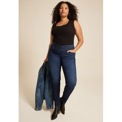 Maurices Plus Size Jeans Women's Jeans Cool Comfort Crossover High Rise Pull On Super Skinny Jean Blue Denim Size 22W