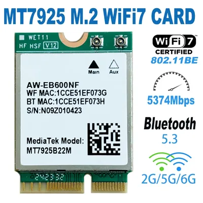 WDXUN for MT7925 WiFi7 Network Card Bluetooth 5.3 M.2 NGFF Wireless Adapter 5400Mbps Tri Band 2.4G
