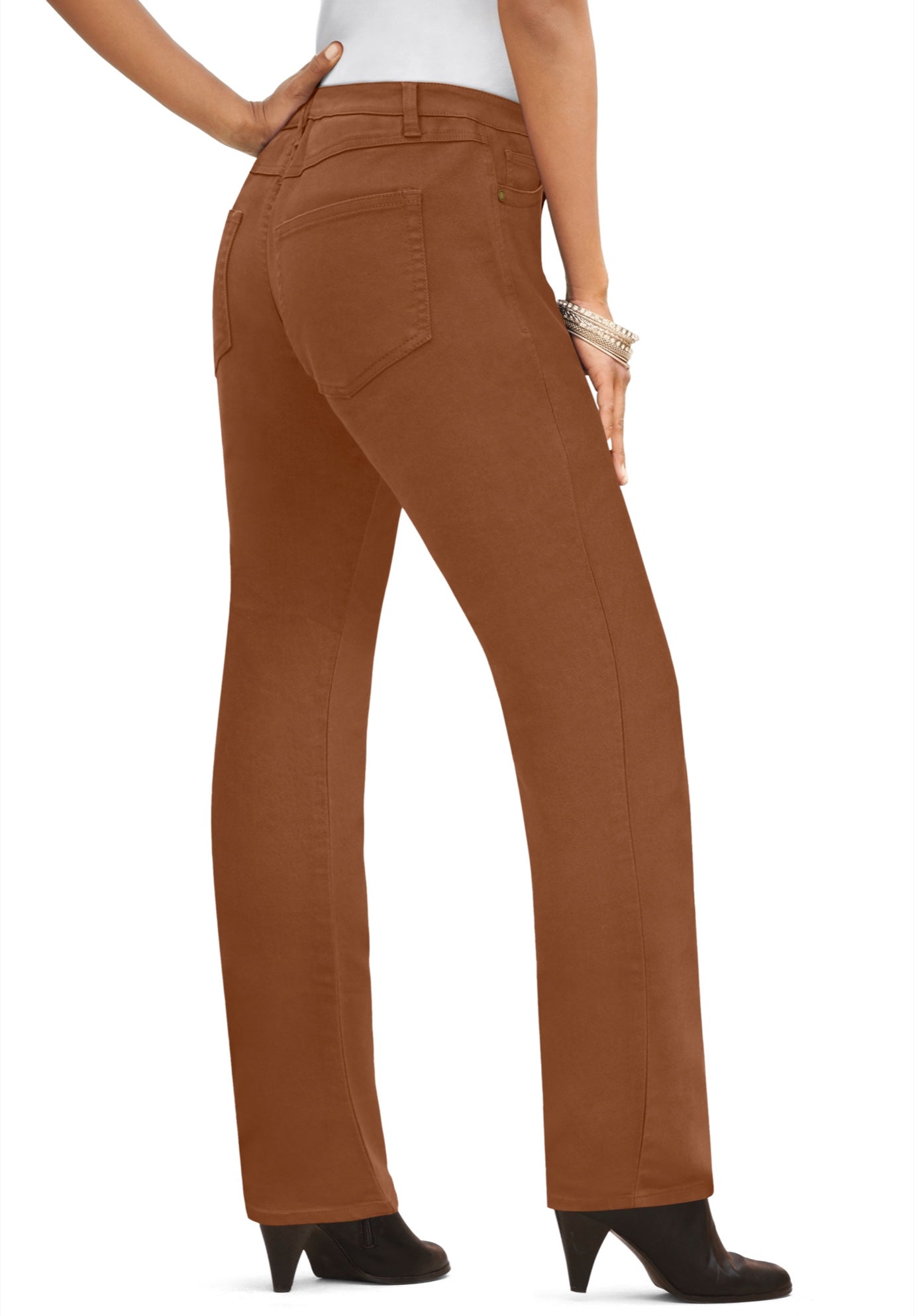 Plus Size Women's Plus Size Classic Stretch Straight Leg Jean by Denim 24/7 by Roamans in Cognac (Size 24 T)