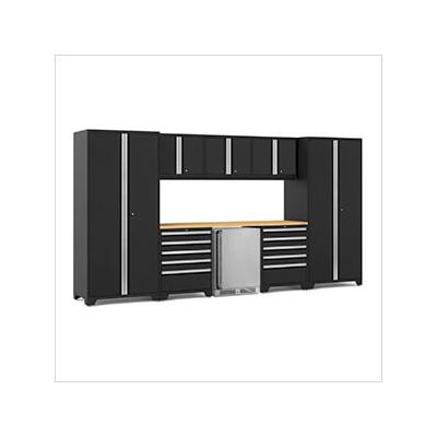NewAge Garage Cabinets PRO Series Black 9-Piece Set with Bamboo Top