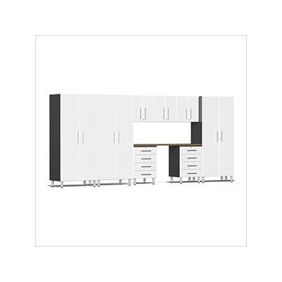 Ulti-MATE Garage Cabinets 9-Piece Garage Cabinet Kit with Bamboo Worktop in Starfire White Metallic
