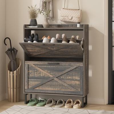 Shoe Storage Cabinet with 2 Flip Drawers