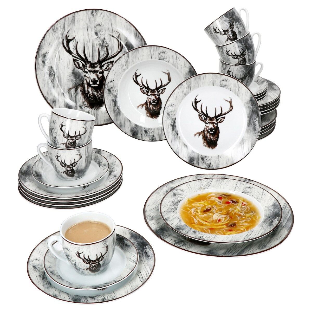 30tlg Kombiservice Alois Porzellan 6 Personen Tassen Untertassen Teller Blumen Image