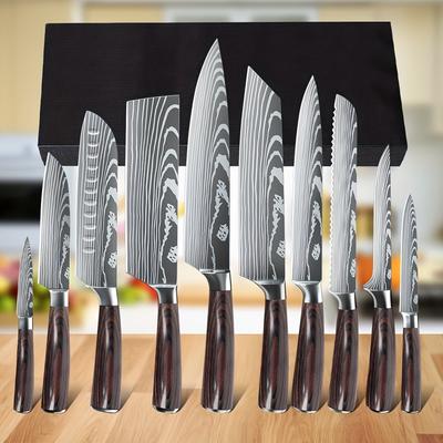 TEMU 10 Piece Kitchen Knife Set, Ultra Sharp Knife Set With Pakkawood Handle, High Carbon Stainless Steel Knives Set For Kitchen, Chef Knife Set Come With Gift Box Kitchen Gadgets Gifts For Mom Or Dad