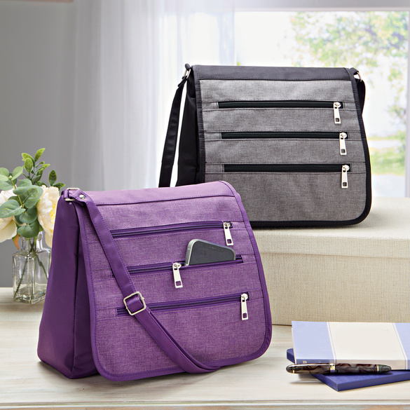 Schultertasche mit RFID-Schutz pflaume Image