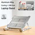 Supporto per laptop con ventola di raffreddamento Sollevamento pieghevole Supporto per notebook in lega di alluminio con docking hub splitter USB per laptop inferiori a 17 pollici