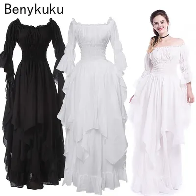 White Victorian Medieval Renaissance Long Dress Plus Size Women Cosplay Halloween Costume Princess Gown Vintage Gothic Dresses