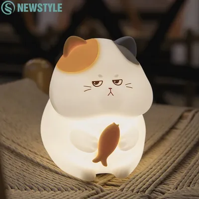 Cute Silicone Cat Night Light Dimmable Rechargeable Nursery Sleeping Light Kawaii Cordless Touch