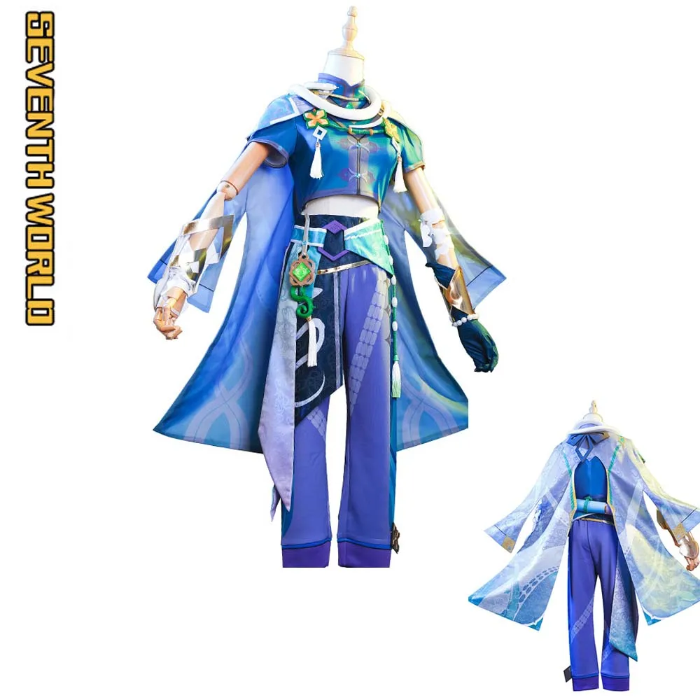 Genshin Auswirkungen Cosplay BAIZHU Cosplay Kostüm Baizhu Perücke Abnehmbare Brötchen Baishu Grün Lange Gerade Geflochtene Pferdeschwanz Haare Schuhe