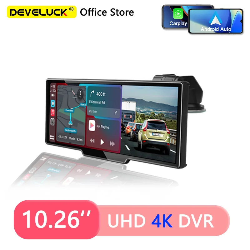 10,26 Zoll Auto DVR Wireless Carplay Android Auto Dashcam 4k 3840*2160 Front-und 1080p Rückfahr kamera GPS Recorder Dual Lens Fm Aux Image