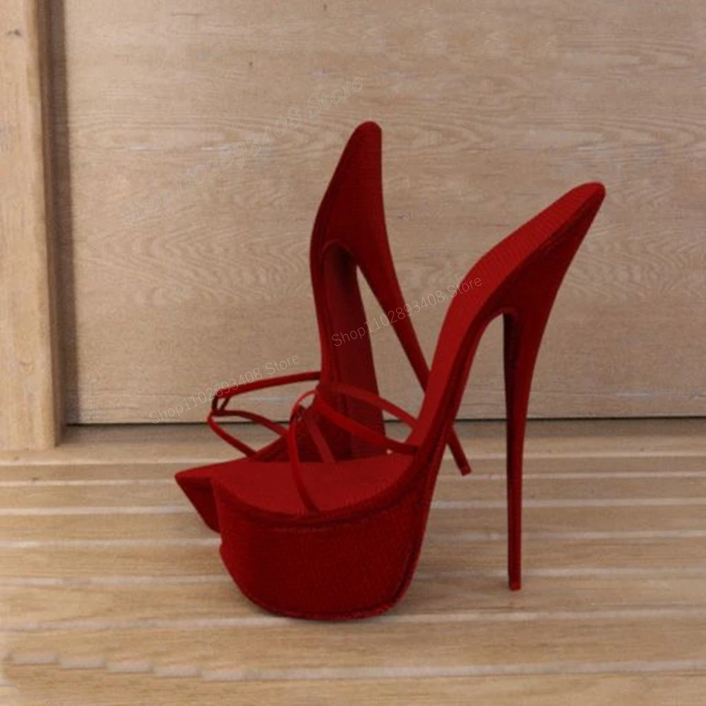 Rote Satin Kreuz gebunden hohle Hausschuhe Plattform Stiletto High Heel Mode sexy Frauen Schuhe neue Marke Zapatos Para Mujere