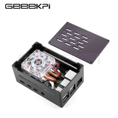 GeeekPi Aluminium-Ziegelgehäuse, schwarzes Gehäuse mit Mini-Low-Profile-Turm-Lüfter für Raspberry Pi Image