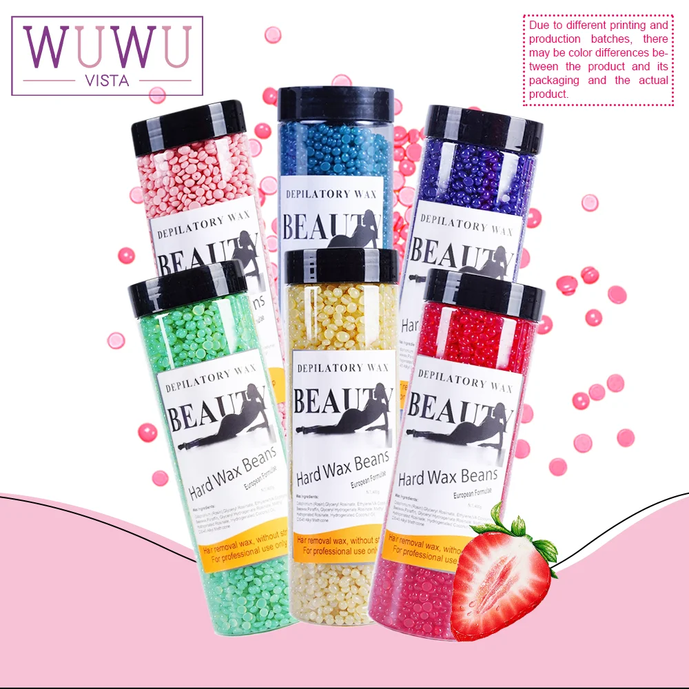 WUWUVISTA 400 g/14,1 Unzen Wachsbohnen Enthaarungsmittel Hot Film Wachspellet Entfernen von Bikini Gesichtshaaren Beinen Arm Haarentfernung Bohne Unisex Image