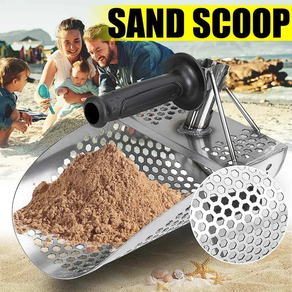 Edelstahl Strand Sand Scoop Metall Erkennen mit Griff Werkzeug Schnelle Siebung Metall Detektor Schatz Jagd Schaufel Werkzeug Image