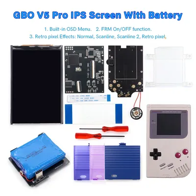 Rechargeable V5 Pro IPS Screen RIPS Housing Color Case OSD FRM Backlight LCD Mod Kits w/ Speaker for DMG GBO
